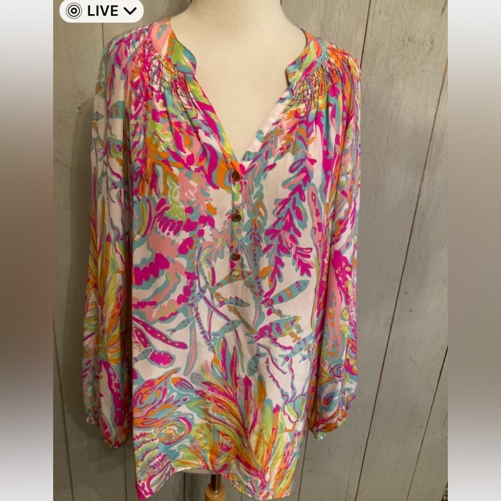 Lilly Pulitzer Multicolor Tropical Print V-Neck Blouse